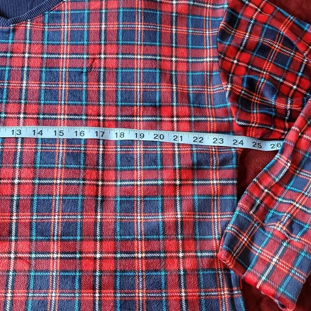 Nautica Super Soft Velvet Feel 2pc Long Sleeve Top Pants Pajama Set in Red Plaid